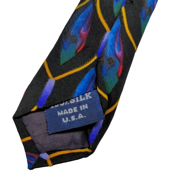 Cocktail Collection Geometric Black Blue Gold Multicolor Novelty Silk Necktie - Picture 7 of 7